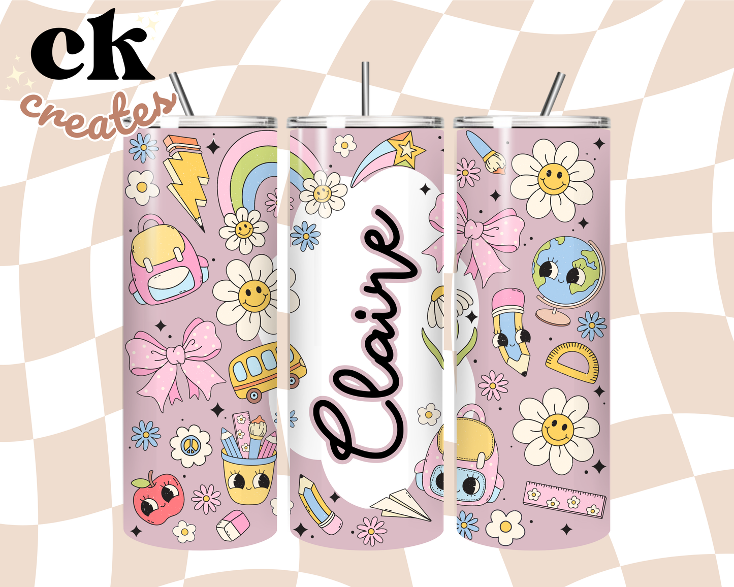 Custom Name Girl Back to School 20oz Tumbler