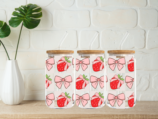 Strawberries and Bows 16oz Libbey Cup