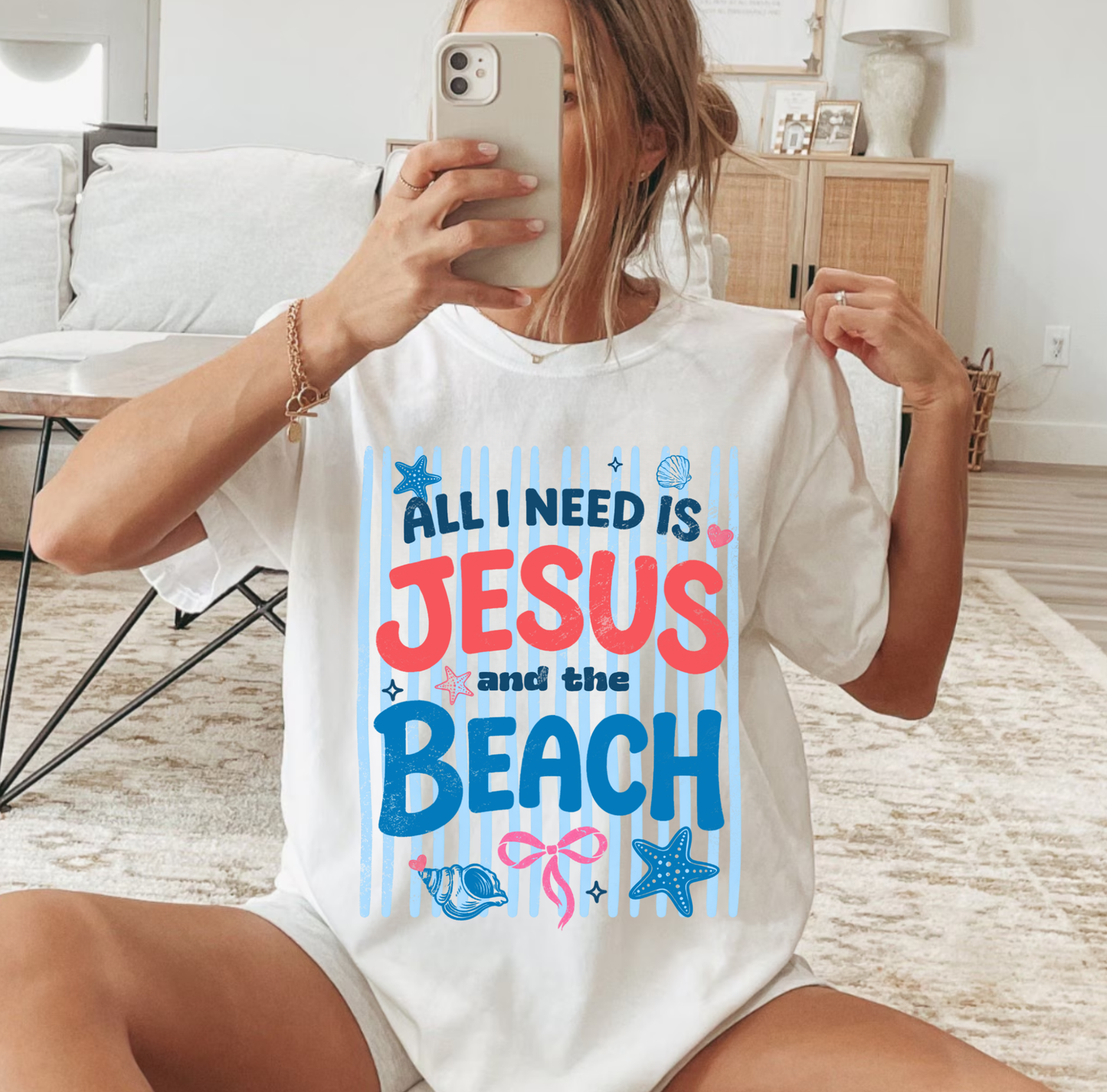 All I need is Jesus and Beach Adult T-Shirt
