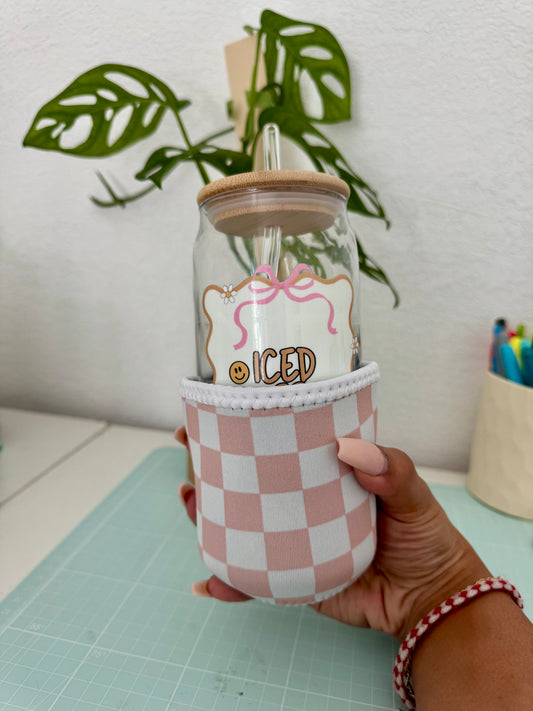 Beige Checkered Cup Sleeve