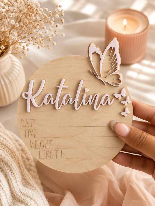 Baby Girl Butterfly Announcement Sign