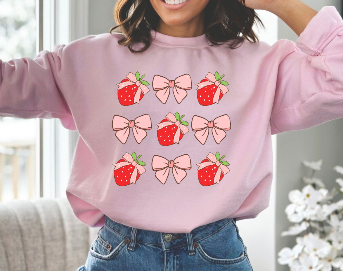 Strawberries and Bows Crewneck Sweatshirt