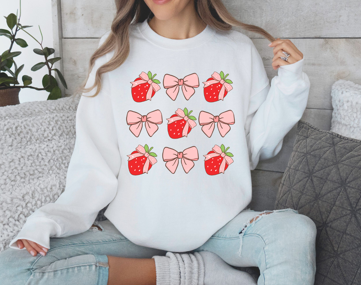 Strawberries and Bows Crewneck Sweatshirt