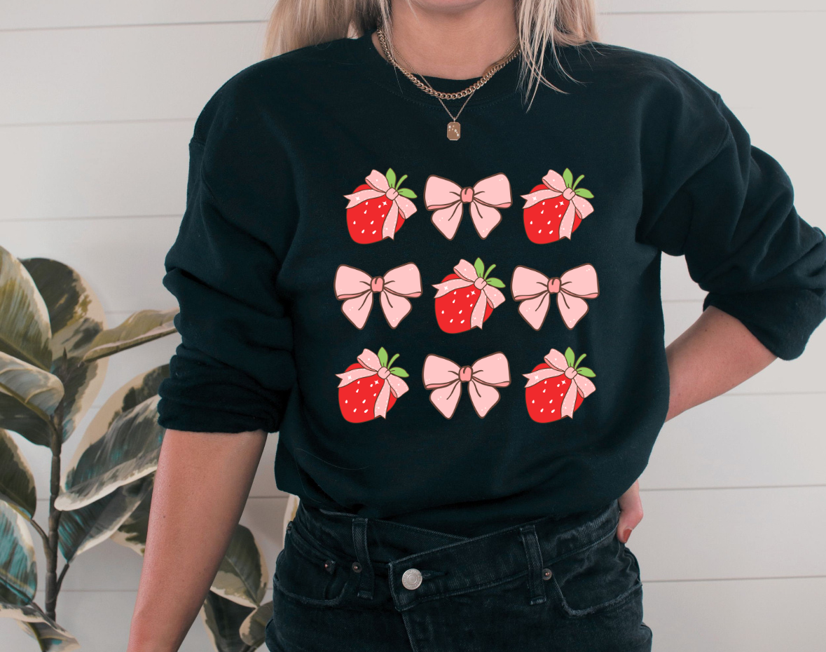 Strawberries and Bows Crewneck Sweatshirt