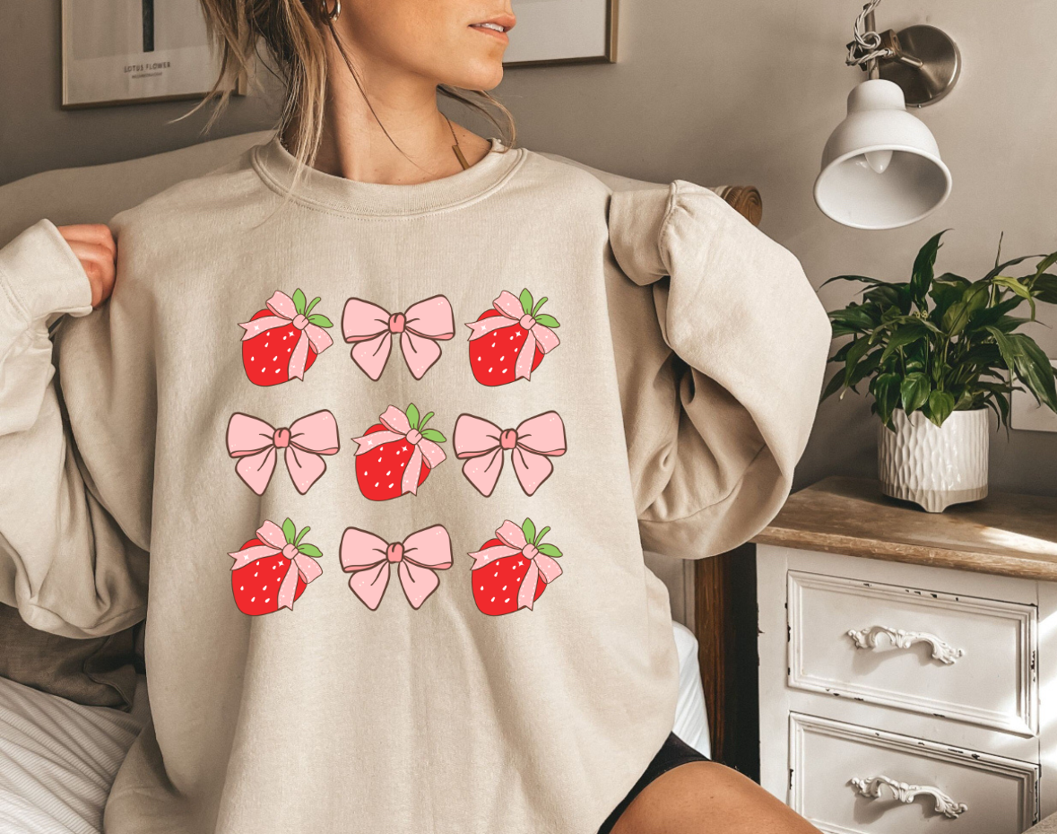 Strawberries and Bows Crewneck Sweatshirt
