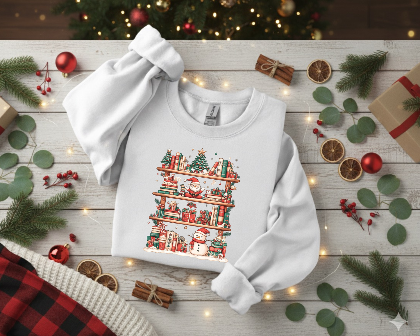 Christmas Bookshelf Crewneck Sweatshirt