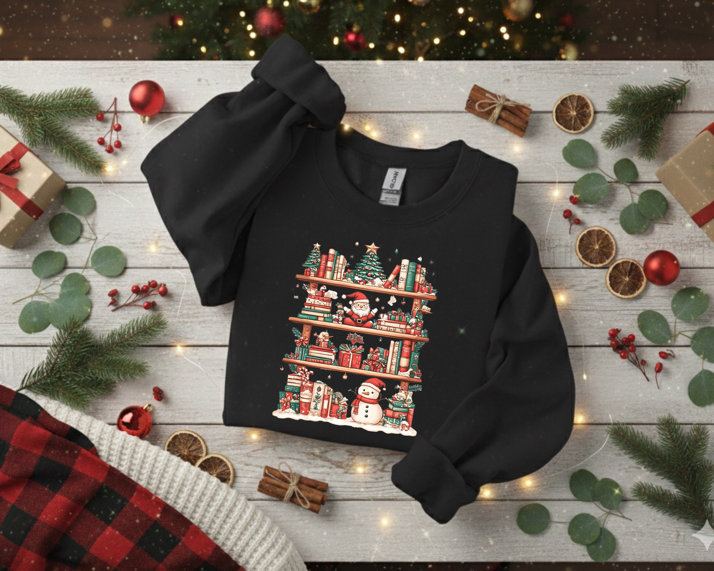 Christmas Bookshelf Crewneck Sweatshirt