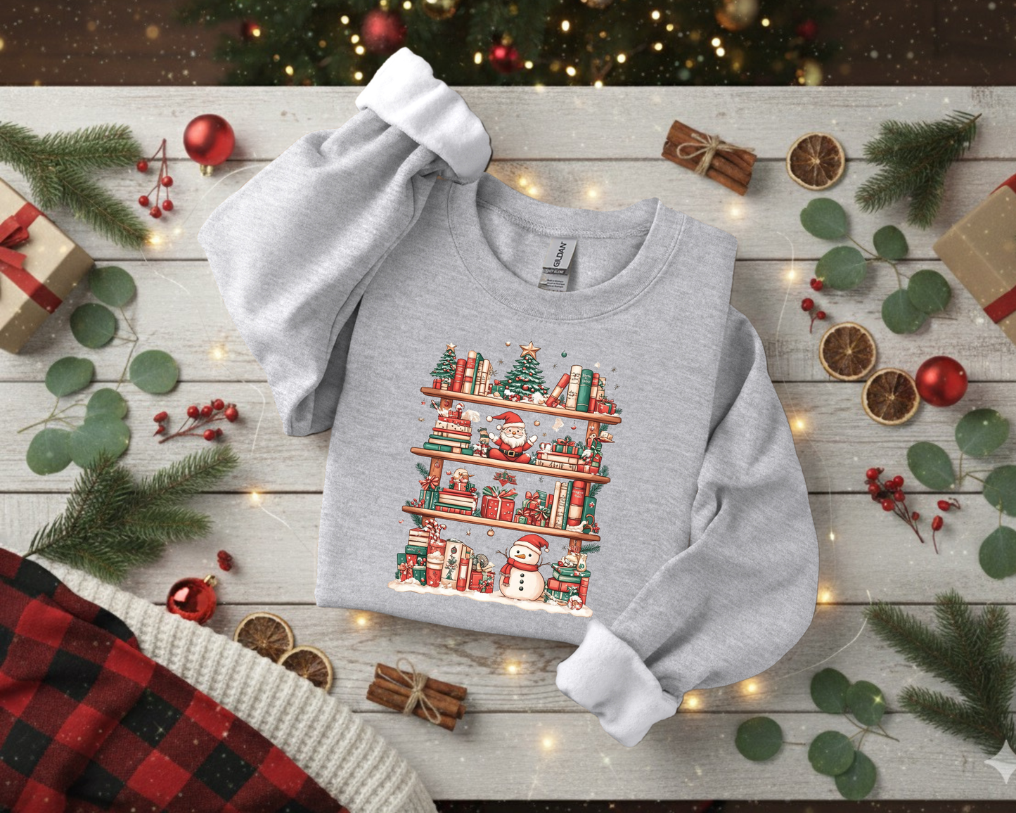 Christmas Bookshelf Crewneck Sweatshirt