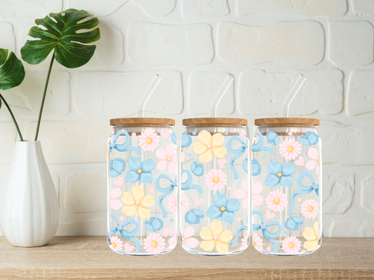 Blue Floral 16oz Libbey Cup